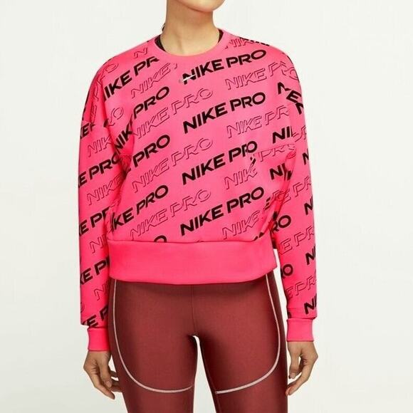 NWOT Nike Pro Dri Fit Pink Loose Fit Sweatshirt Pullover Top Training Womens M - Picture 1 of 8